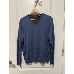 Calvin Klein Sweater Merino Wool CK Extra-Fine Blue V-Neck Men's Sz L Preppy L/S